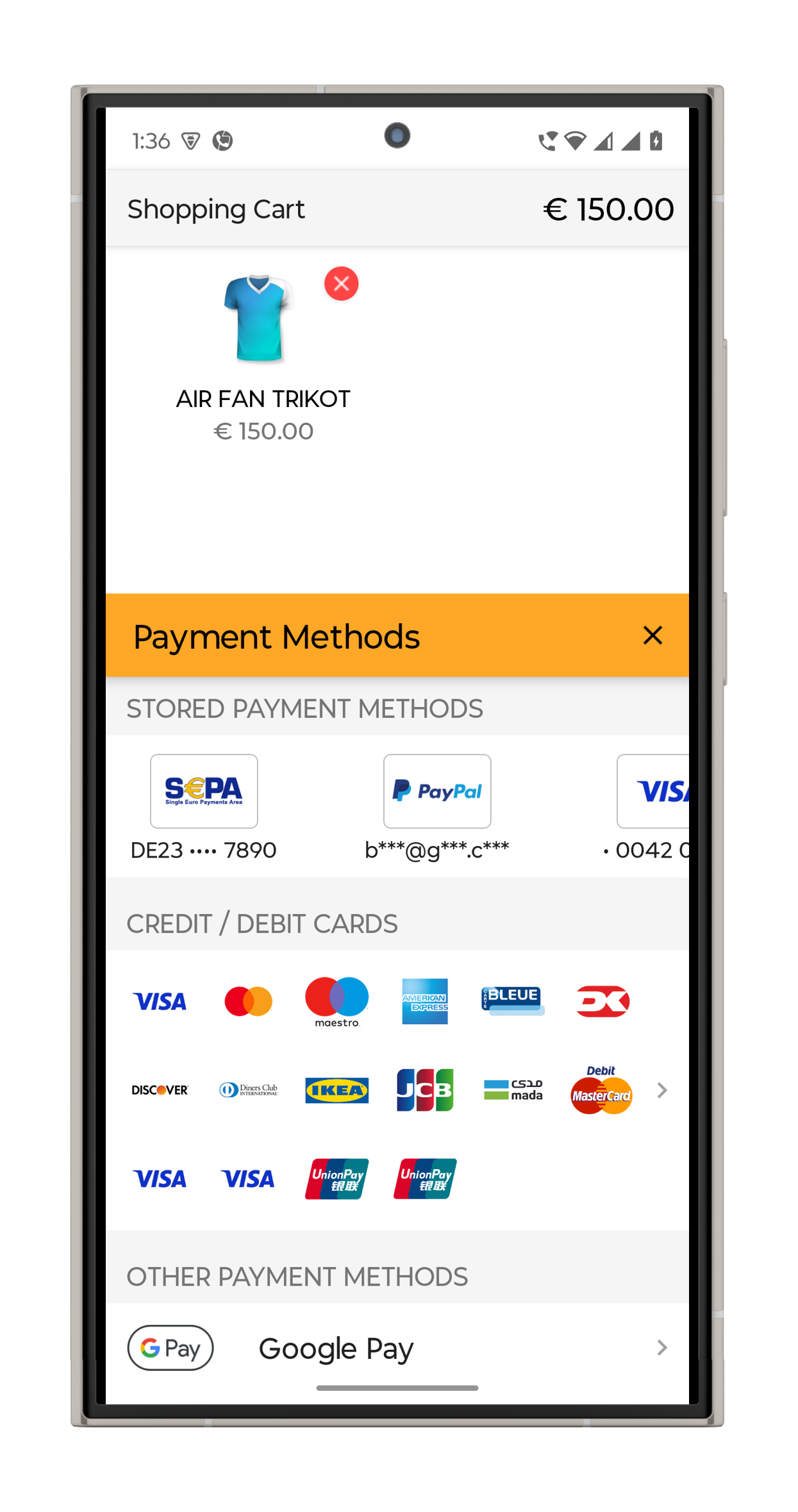 Stored payment methods